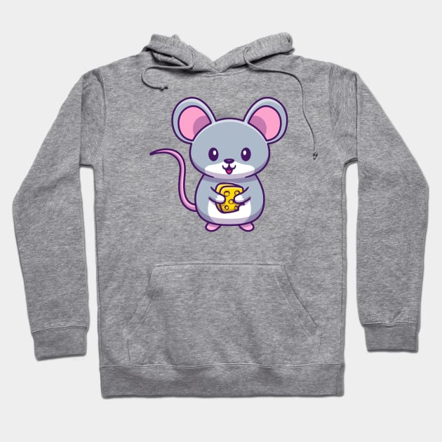 Cute Mouse Holding Cheese Cartoon Hoodie by Catalyst Labs